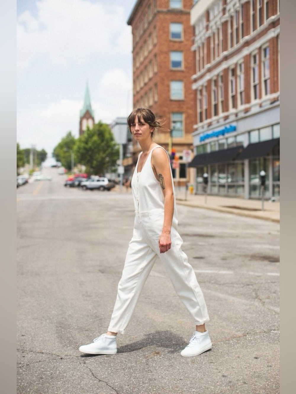 JUNGMAVEN button front jumpsuit in off white Sz M brand new made in USA